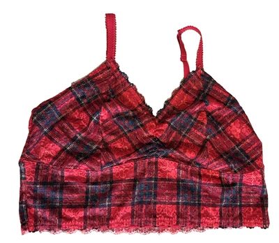 NWT Torrid Size 3 (22/24)  Red Green Plaid Lace Trim Longline Bralette Holiday - Image 1 of 3