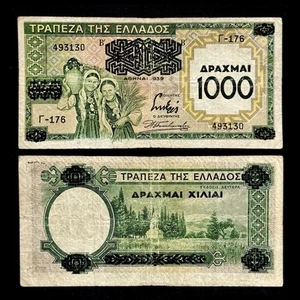 1939 Greece 1000 Drachmai Banknote Overprint World Currency Old Paper Money Rare - Picture 1 of 3