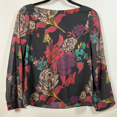 Alice + Olivia Silk Blouse Rose Floral Top Womens XS Boat Neck Rolled Sleeve - Изображение 1 из 4