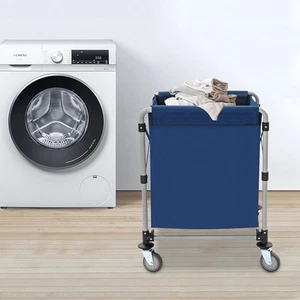Large Laundry Cart W/ Wheels Mobile Folding Clothes Wash Trolley for Home/Hotel - Picture 1 of 14
