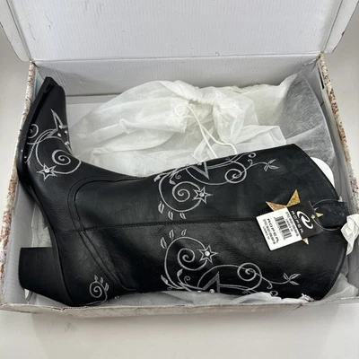 Roper Cowboy Boots Womens 10 Black Embroidered Scroll Star Crystals Snip Toe New - Image 1 of 4
