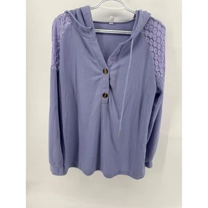 Sudadera con Capucha Tejido Waffle con Mangas de Encaje Pullover Botón Periwinkle - Imagen 1 de 5