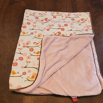 Skip Hop Baby Blanket Soft Lovey Pink Birds Brown Trim - Image 1 of 4