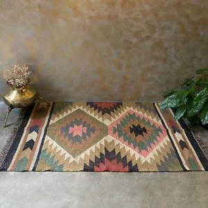 Alfombra Kilim tejida a mano suroeste navajo tejido plano indio Dhurrie alfombra alfombra - Imagen 1 de 2