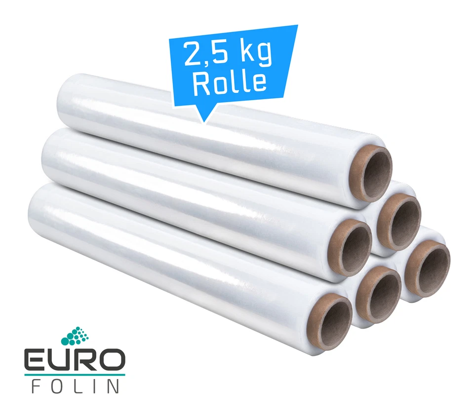 6 x Stretchfolie Palettenfolie Wickelfolie 500mm 23my 2,5 kg transparent - Bild 1 von 1