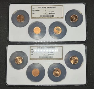 1999 1c Lincoln Cent Error Type Set Off Center Broadstruck NGC 2 Sets P. D ππ - Picture 1 of 2