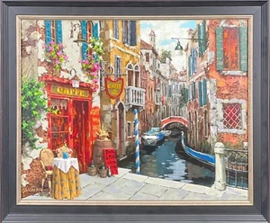 Viktor Shvaiko "Ruhiger Tisch in Venedig" verziertes Giclée auf Leinwand LE gerahmt - Bild 1 von 1