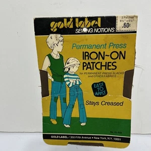Vintage Gold Label Sewing Notions Permanent Press Iron-On Patches Brown - Picture 1 of 4
