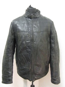 VINTAGE HUGO BOSS LEATHER MOTORCYCLE BOMBER JACKET SIZE UK M - Picture 1 of 24