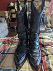 RARO🔥 Stivali da cowboy Dan Post ricamati Lasso Riata in pelle nera da uomo taglia 8,5 - Foto 1 di 8
