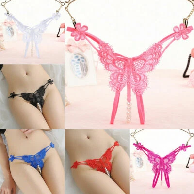 Sexy Women Crotchles Panty Pearl Butterfly Thong G-string Lingerie Underwear USA - Image 1 of 4