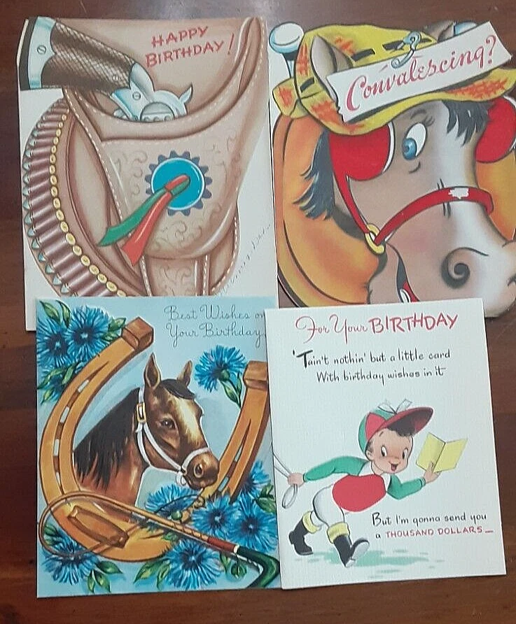 HORSE WESTERN Carreras Ecuestre Vaquero Temático Lote 4 Tarjetas de Felicitación De Colección Pop Up Foto 1 de 4