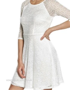 A-Linien-Kleid mit Blumenmuster aus Netzspitze elfenbeinfarben UK-Größe 14 neu mit Etikett - Bild 1 von 9