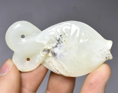 Amuleto de pez dorado animal de jade blanco hetiano natural antiguo de 7 cm Yu Bi Yubi   Foto 1 de 4