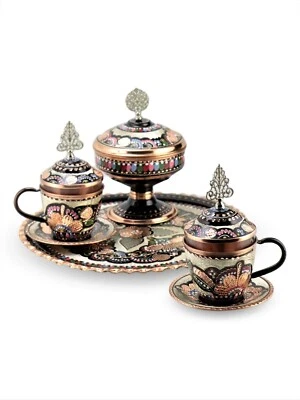 Juego de café con bandeja, juego de 6 tazas de café tradicional turco de cobre Foto 1 de 4