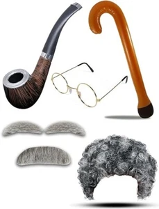 Adult Old Man Grandad Fancy Dress Up Book Week Party Cosplay Costume Accessories - Picture 1 of 7