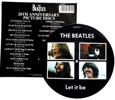 NEAR MINT Beatles Picture Disc Let It Be 7" Vinyl The 20th Anniversary - Image 1 of 2