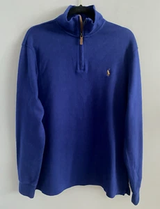 Polo Ralph Lauren High Neck 1/4 Zip Pullover Sweater Estate Rib Royal Blue M - Picture 1 of 4