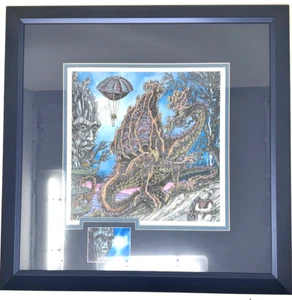 Modernism Psychedelic Framed With Glass Print Signed Winter Dragon 18.5" x 18.5” - Picture 1 of 11