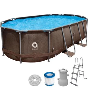 Pool 427x275x100cm Komplettset Pumpe Leiter Gartenpool Stahlrahmen Oval rattan - Bild 1 von 20