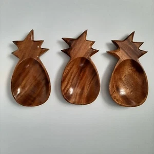 Vtg Monkey Pod Acacia Wood PINEAPPLE Dish Wall Decor Tiki Catch-all Bowl SET - Picture 1 of 7
