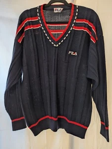 Vintage 1980s Fila Bjorn Borg Blue Cable Knit Tennis Sweater 40 - Picture 1 of 15