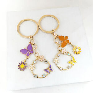 Cute Enamel Keychain Butterfly Flower Key Ring Garden Key Chains Souvenir Gifts_