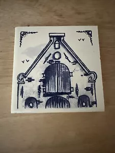 KLM Business Class Vintage Delft Blue Tile Coaster 3" Square Building Flocked - Picture 1 of 6