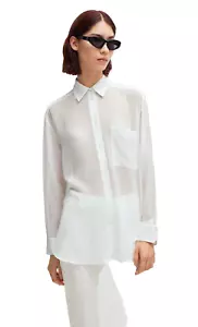 Camicia blusa HUGO BOSS vestibilità oversize morbida Seersucker retro logo charm - taglia 4/26 - Foto 1 di 6