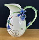 EXQUISITE Vintage Franz Porcelain Large Hummingbird and Iris Pitcher Jug Vase