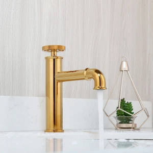 Grifo de baño de latón dorado grifo mezclador de lavabo grifo de agua fría y caliente montaje en cubierta - Imagen 1 de 12