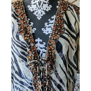 ARDEN B - Zebra Print Embellished Beach Cover Up Tunic - Sleeveless Tank - Picture 1 of 7