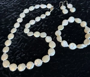 Splendida moneta originale perle argento sterling gioielli set di 3 pezzi - Foto 1 di 10
