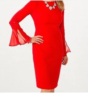 Nuevo Vestido Vaina Para Mujer Calvin Klein Chifón Manga Campana Rojo Talla Plus 20W - Imagen 1 de 3