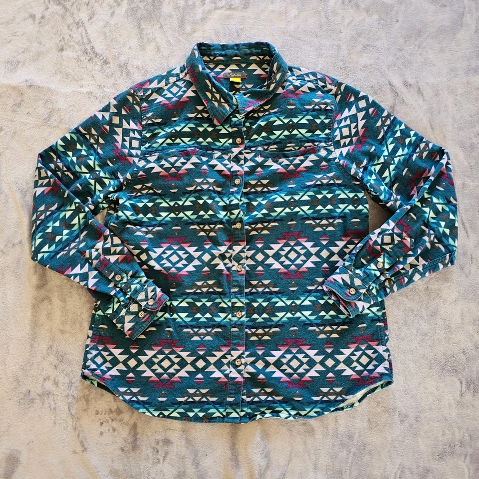 Cabelas Top Shacket Mujer Grande Verde Azulado Franela Botón Suroeste Oeste Foto 1 de 4