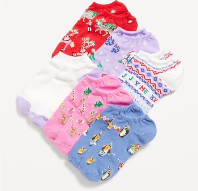 Old Navy 冬季圣诞印花袜子全新带标签 6 对 One SIZE — 第 1/1 张图片
