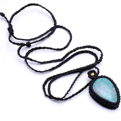 Handgefertigt Natürlich Chrysokoll Cabochon Boho Makramee Kette Heilung Hängende - Bild 1 von 4