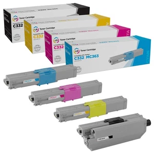 LD Compatible Okidata C332dn & MC363dn Toners: Black, Cyan, Magenta, Yellow - Picture 1 of 9