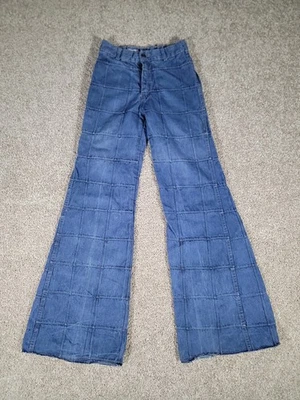 Vintage 70s Bell Bottom Jeans Size 25x31 Blue Patchwork Hippy Rappers Flare Rare - Image 1 of 4