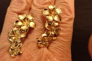 14K Gelbgold Plumeria Blüten Blume Ohrhänger...Copyright CU - Bild 1 von 13
