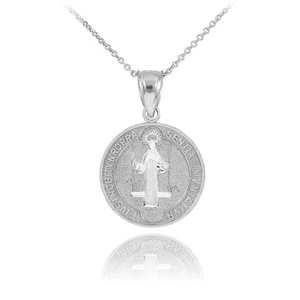 925 Sterling Silver Saint Benedict Medal Protection Pendant Necklace (0.60 In... - Bild 1 von 6