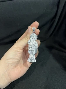 925 Sterling Silver Men's Womens Big Santa Muerte Grim Reaper Holy Death Pendant - Picture 1 of 6