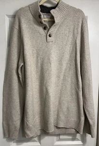 Old Navy Sweater Mens Sz XL Tall Button Henley Knit Beige Academic Preppy - Picture 1 of 8