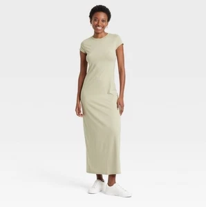 A New Day Kurzarm Maxikleid hellbraun Rundhalsausschnitt Baumwollmischung Größe Small neu ohne Etikett - Bild 1 von 8