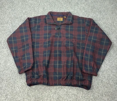 St Johns Bay Pullover Mens Large Red 1/4 Zip Plaid Heavyweight Fleece Outdoors - Image 1 of 4