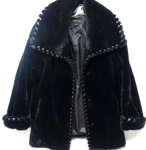 Jones New York ~ ¡como nuevo!!~"STUNiNG" ABRIGO DE PIEL SINTÉTICA DE FELPA NEGRO RIBETE DE CUERO SINTÉTICO L - Imagen 1 de 12