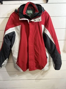 LL Bean Jacket Mens Medium Red Gray Ski Heavyweight Quilted Double Layer 2 In 1 - Picture 1 of 11