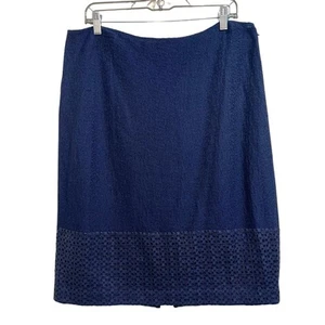 Gonna a matita St. John Caris Geo maglia pizzo orlo lana blu navy donna taglia 14 - Foto 1 di 8