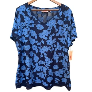 NWT Evri Blouse Top Sheer Blue Black Cottage Boho Plus Size 1X - Picture 1 of 6