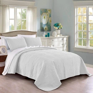 Quilt Set King/California King Size White - Oversized Bedspread - Soft Microfibe - Picture 1 of 6